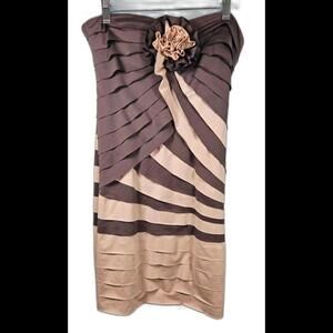 Ark & Co Elegant Ruffled Strapless Dress with Floral Accent - Size Medium